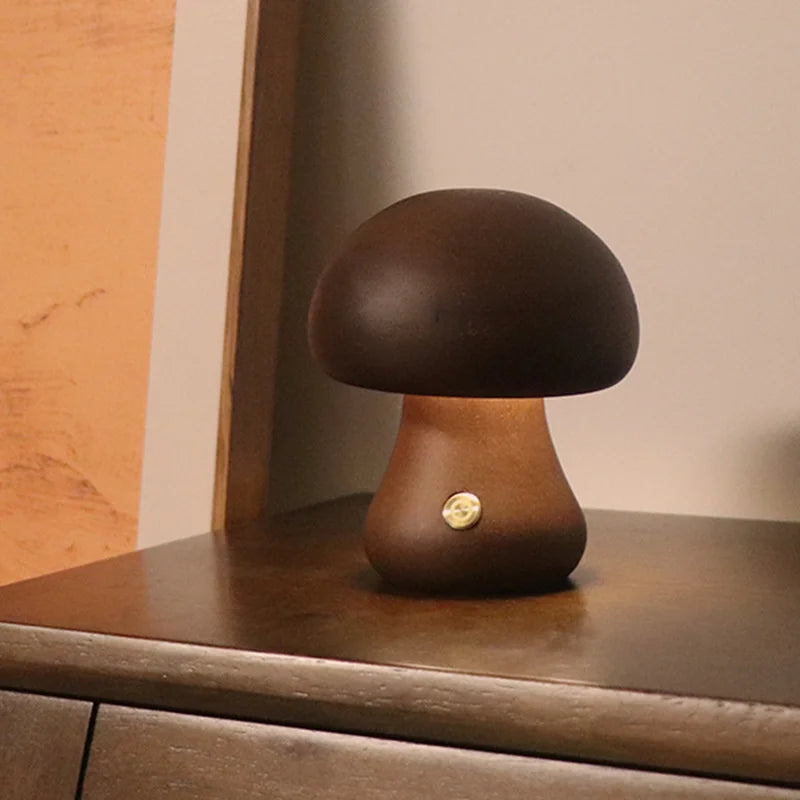 Cute Wooden Mushroom LED Bedside Table Lamp – Touch Switch Night Light for Kids' Bedroom - Image 7