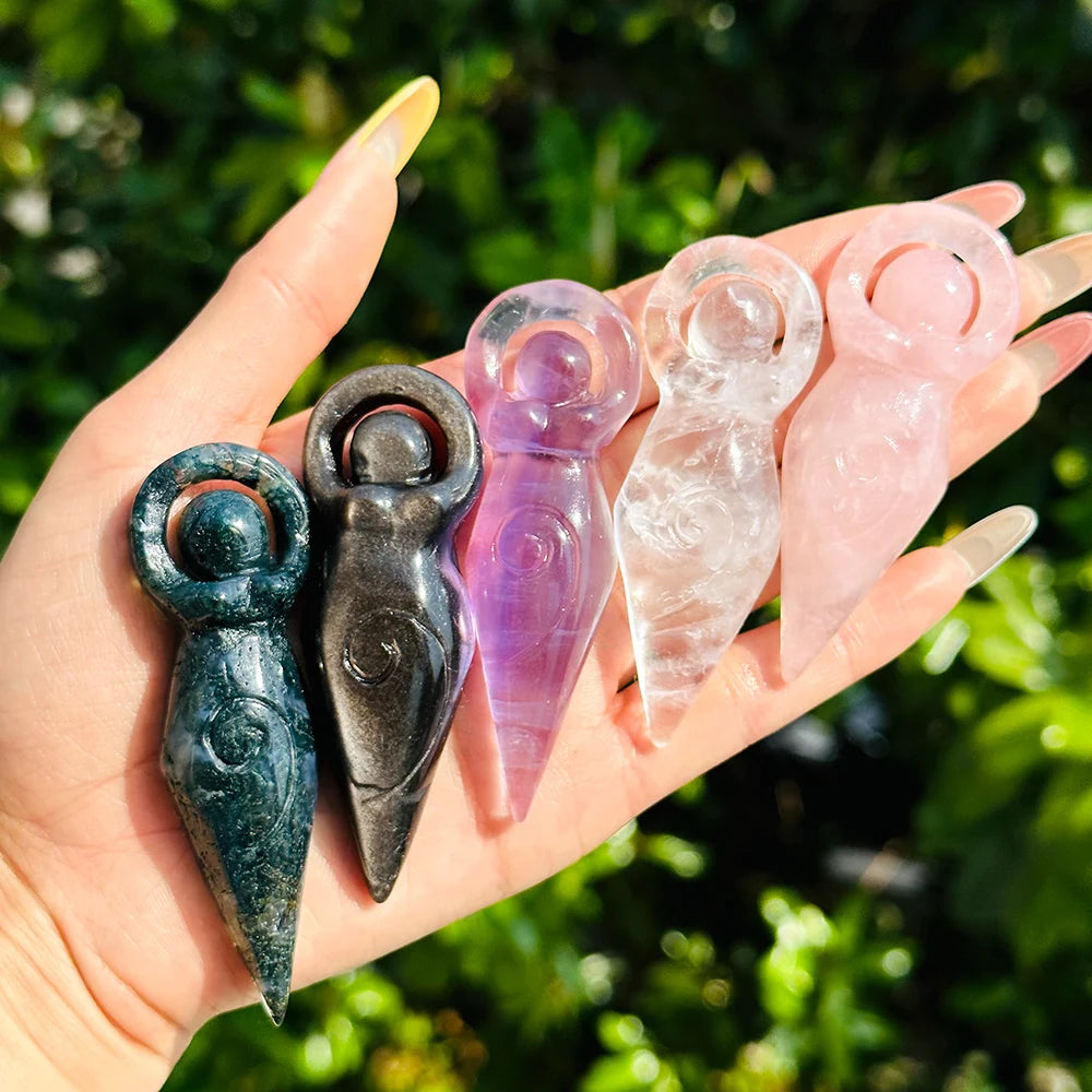Natural Crystal Goddess Statue Carving – Pocket-Sized Home Decoration & Spiritual Gift - Image 2
