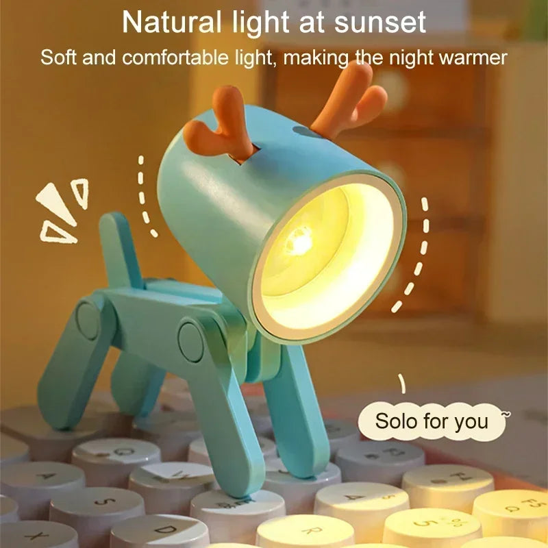 Mini LED Night Light – Foldable Dog & Deer Desk Lamp for Kids' Room & Holiday Decor - Image 2