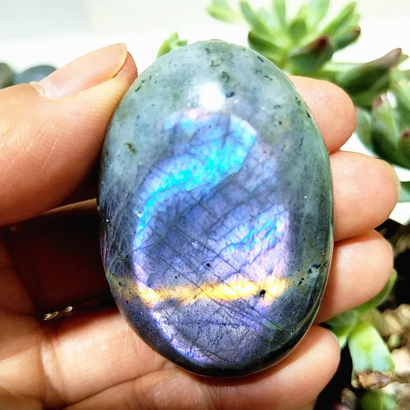 Natural Purple & Yellow Labradorite Crystal Palm Stone – Chakra Healing Gemstone for Meditation & Decor - Image 11
