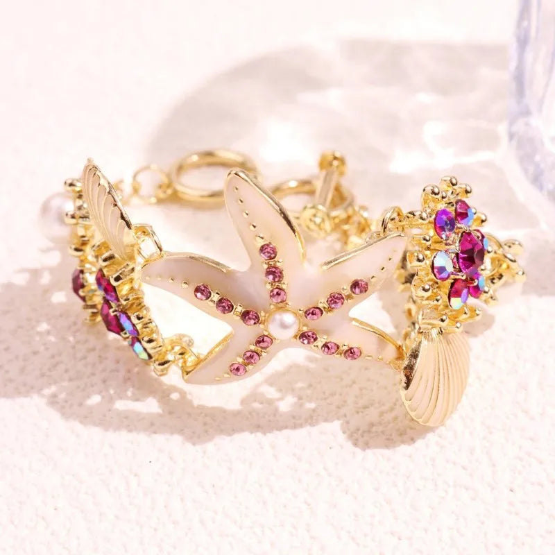 HANGZHI Blue & Pink Drip Oil Starfish Shell Pearl Bracelet Anklet – Summer Beach Jewelry for Women - Image 7