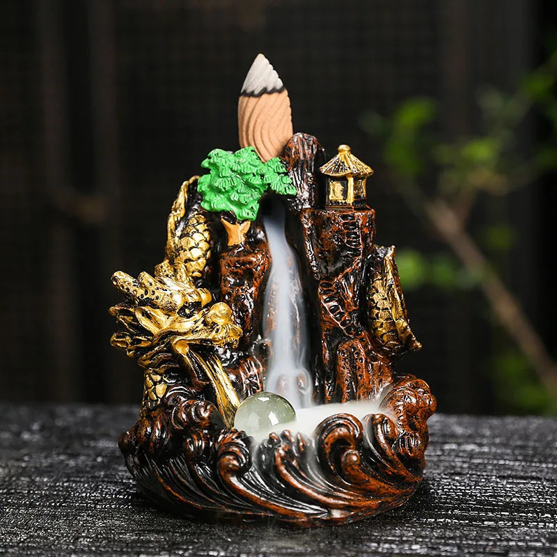 High Mountain Flowing Water Reflux Incense Burner – Bergamot Dragon Indoor Aroma Diffuser & Decorative Craft