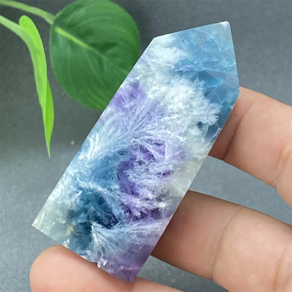 Natural Feather Colored Fluorite Crystal Tower