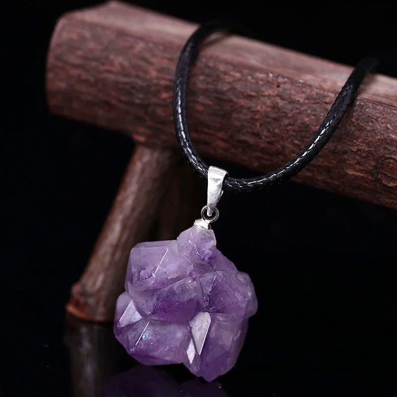 1PC Natural Amethyst Rough Stone Pendant – Energy Healing Crystal Necklace for Women