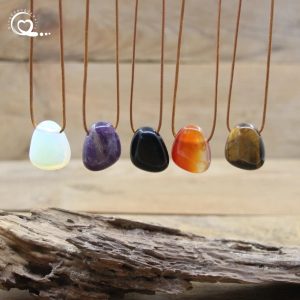 Natural Stone Nugget Pendant Necklace – Healing Crystal Charm Jewelry (Lapis, Amethyst, Tiger Eye, Rose Quartz & More)