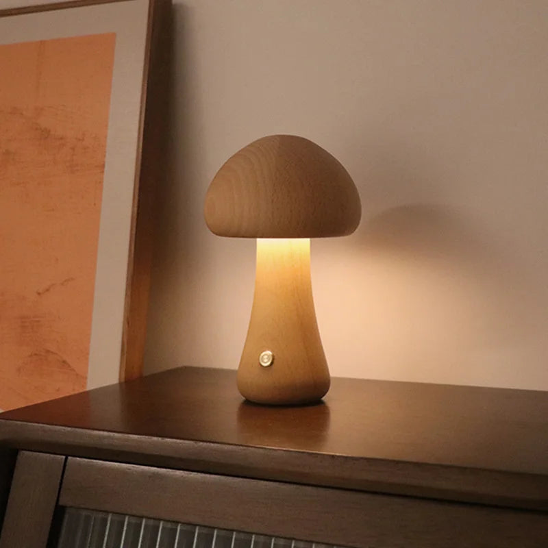 Cute Wooden Mushroom LED Bedside Table Lamp – Touch Switch Night Light for Kids' Bedroom - Image 10