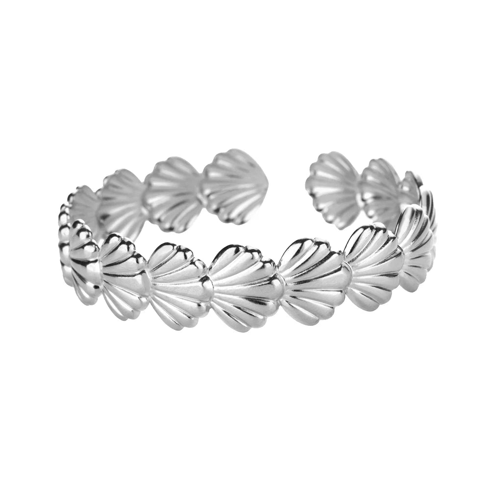 Gold Shell Cuff Bracelet – Stainless Steel Opening Bangle for Women’s Summer Beach Style - Image 8