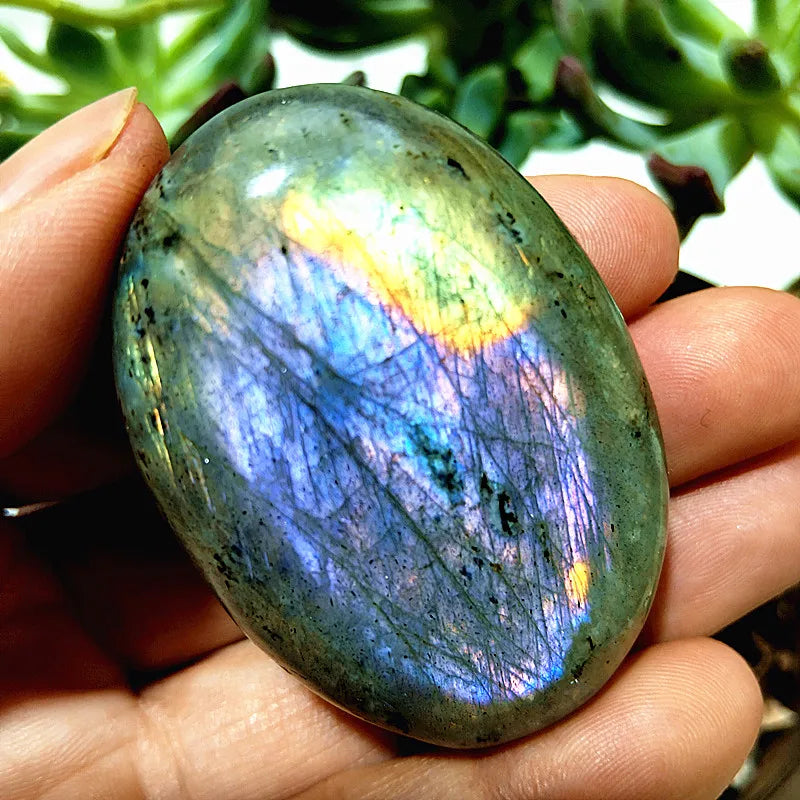 Natural Purple & Yellow Labradorite Crystal Palm Stone – Chakra Healing Gemstone for Meditation & Decor - Image 24
