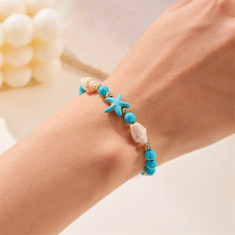 Bohemian Starfish & Conch Shell Beads Bracelet – Adjustable Summer Beach Jewelry for Women & Girls - Image 2