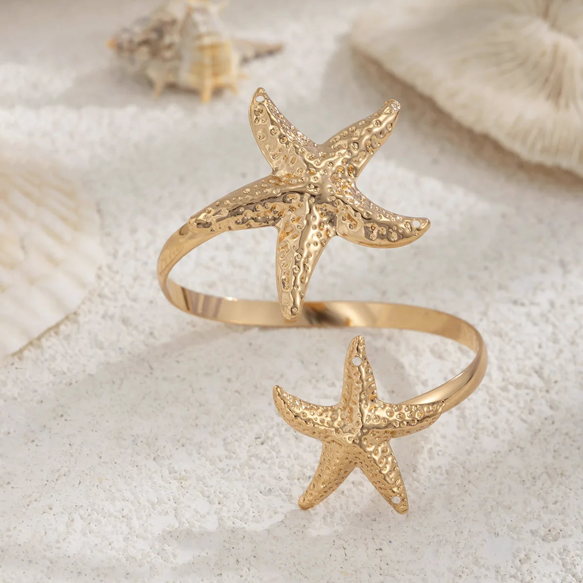 Boho Metal Starfish Open Cuff Bangle – Gold Color Geometric Arm Bracelet for Women - Image 3