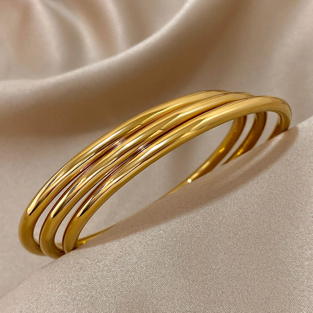 3PCS/Set Fashion Chic Twist Cuff Bracelets – Waterproof Stainless Steel Stackable Bangles for Women & Men - Image 5