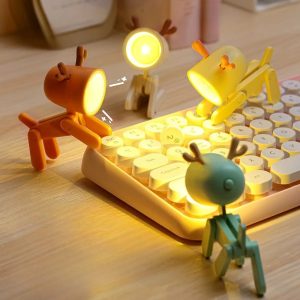 Mini LED Night Light – Foldable Dog & Deer Desk Lamp for Kids' Room & Holiday Decor
