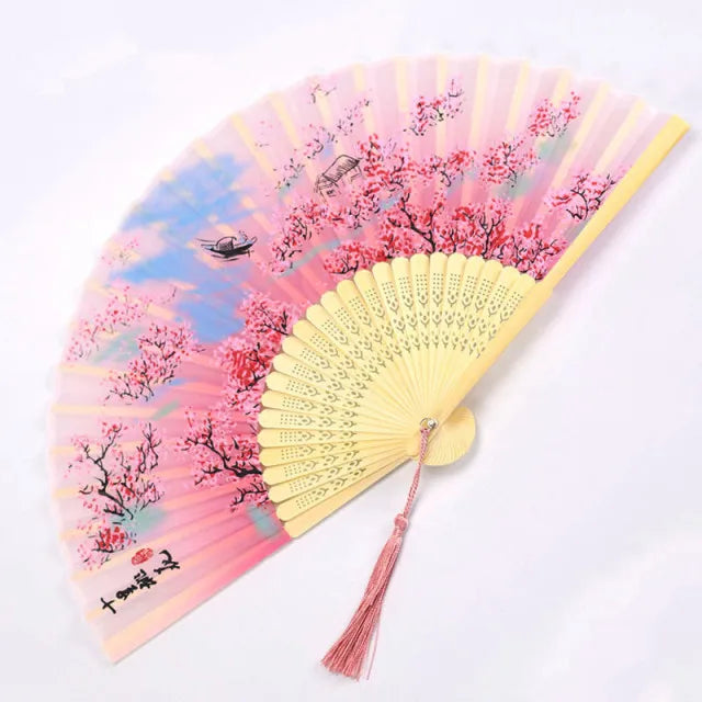 Bamboo Folding Fan Silk Chinese Fan Hand Women - Image 14